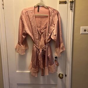 Elegant Pink Satin Robe with bodysuit